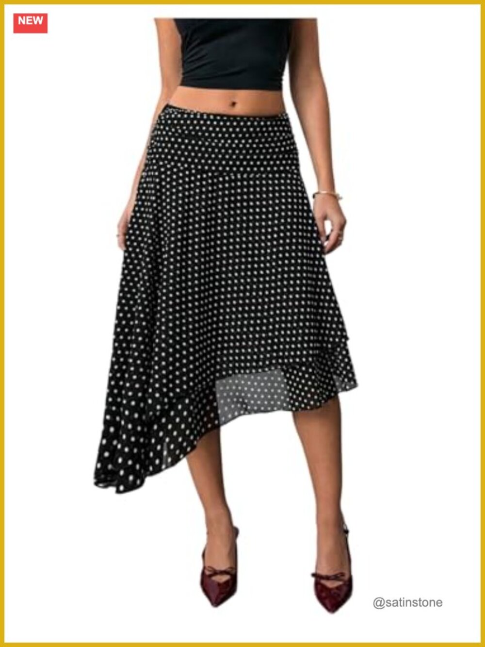 Women's Chiffon Polka Dot Asymmetrical Tiered Midi Swing Skirt